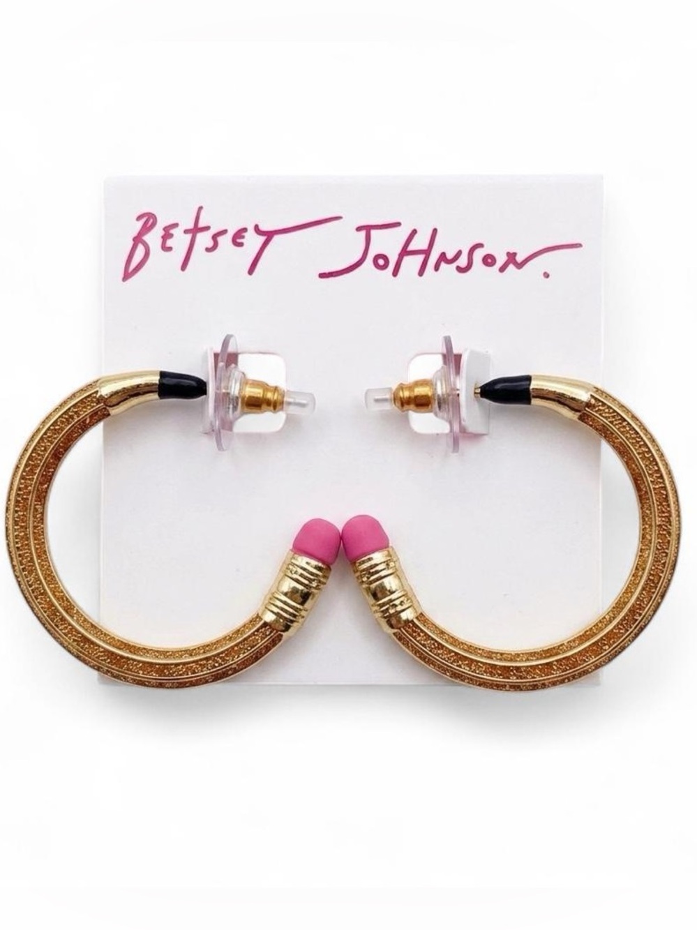 NWT Betsey Johnson Pencil Hoop Earrings